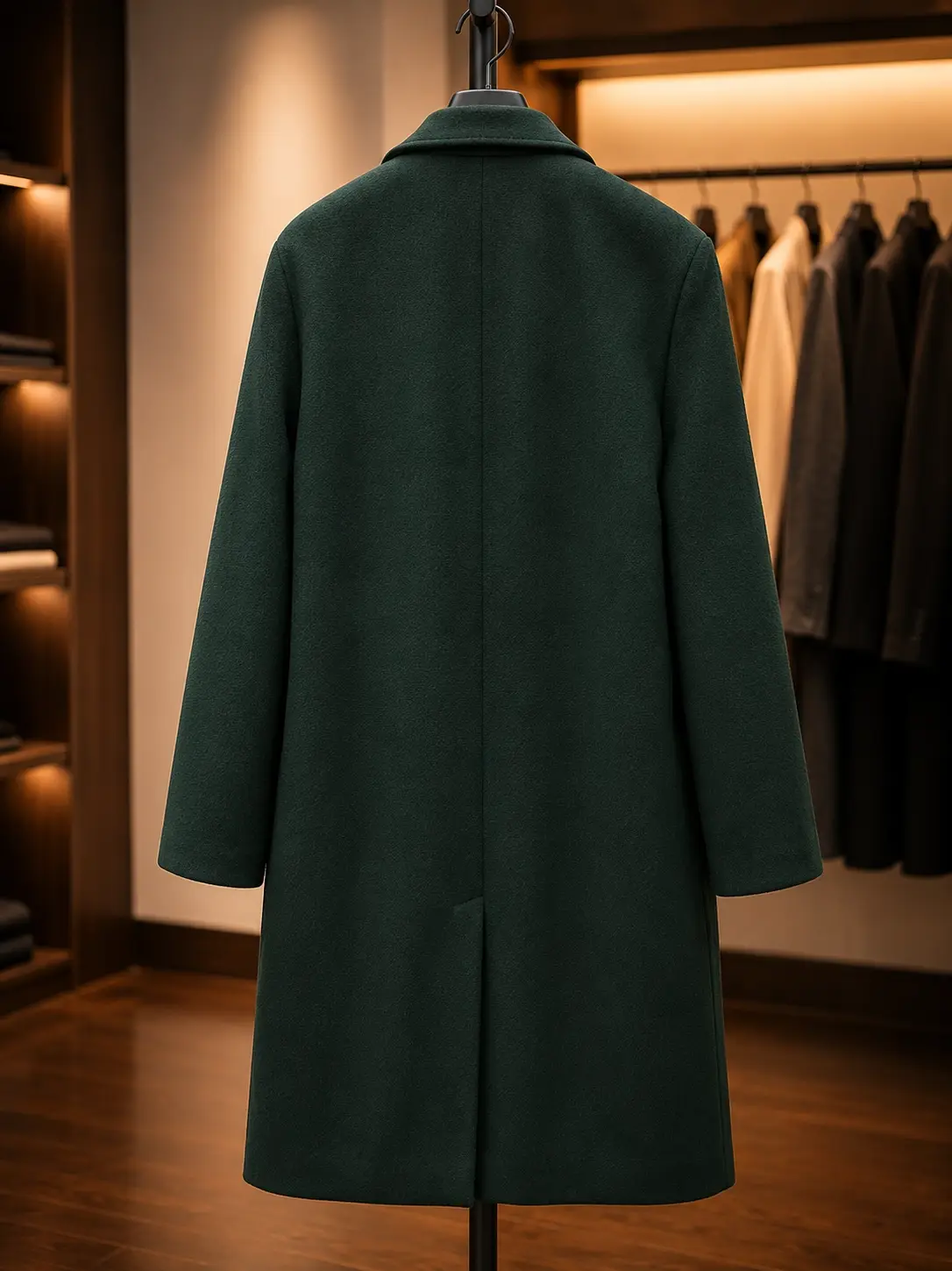ZARA Forest green long wool-blend coat — back full length hanger