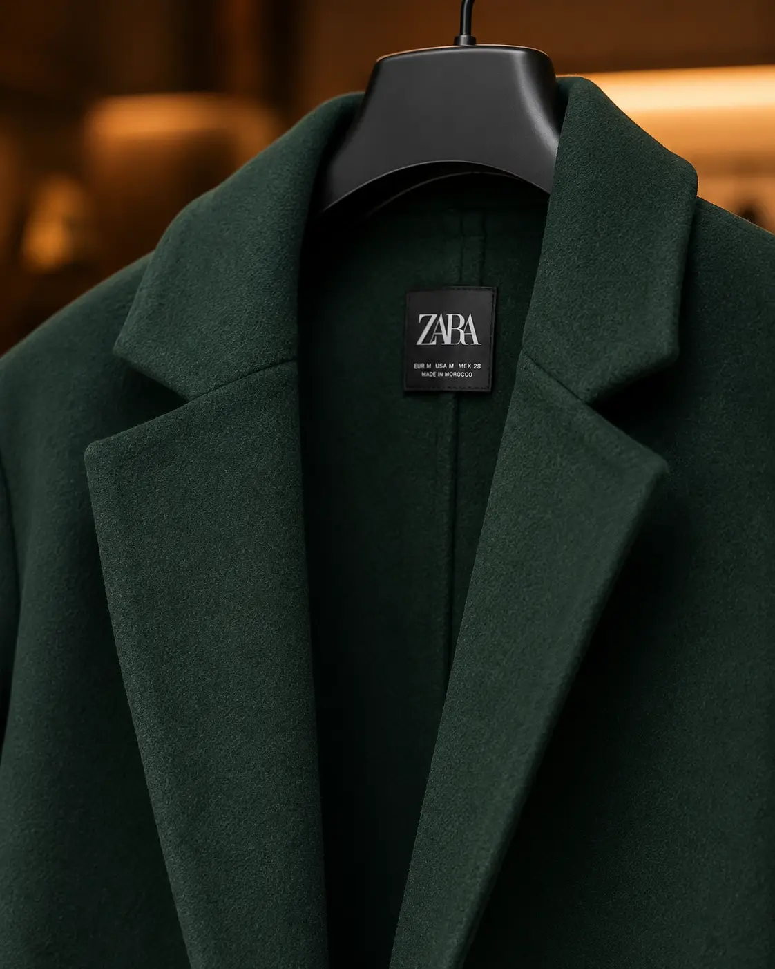 Structured notch lapel detail — ZARA forest green coat