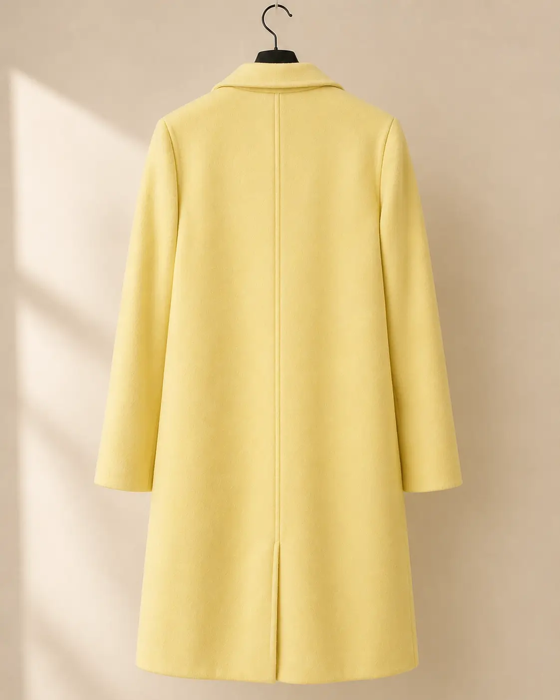 ZARA Butter yellow long wool-blend coat — back full length hange
