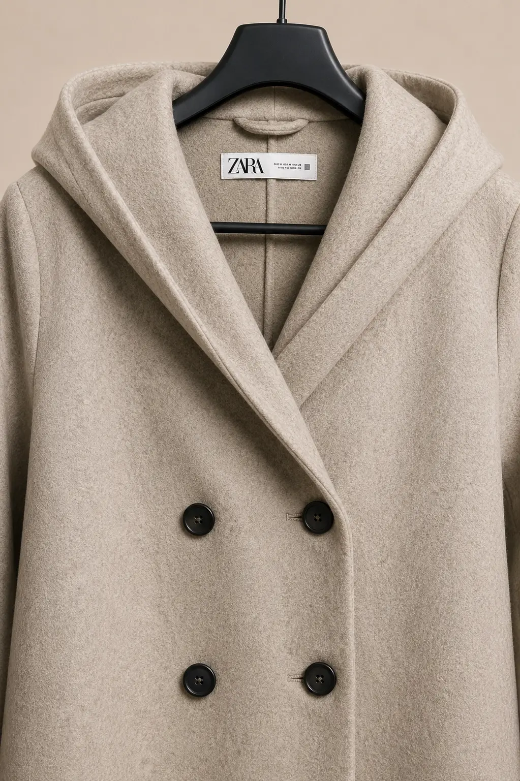 Collar and hood detail — ZARA oatmeal heather coat