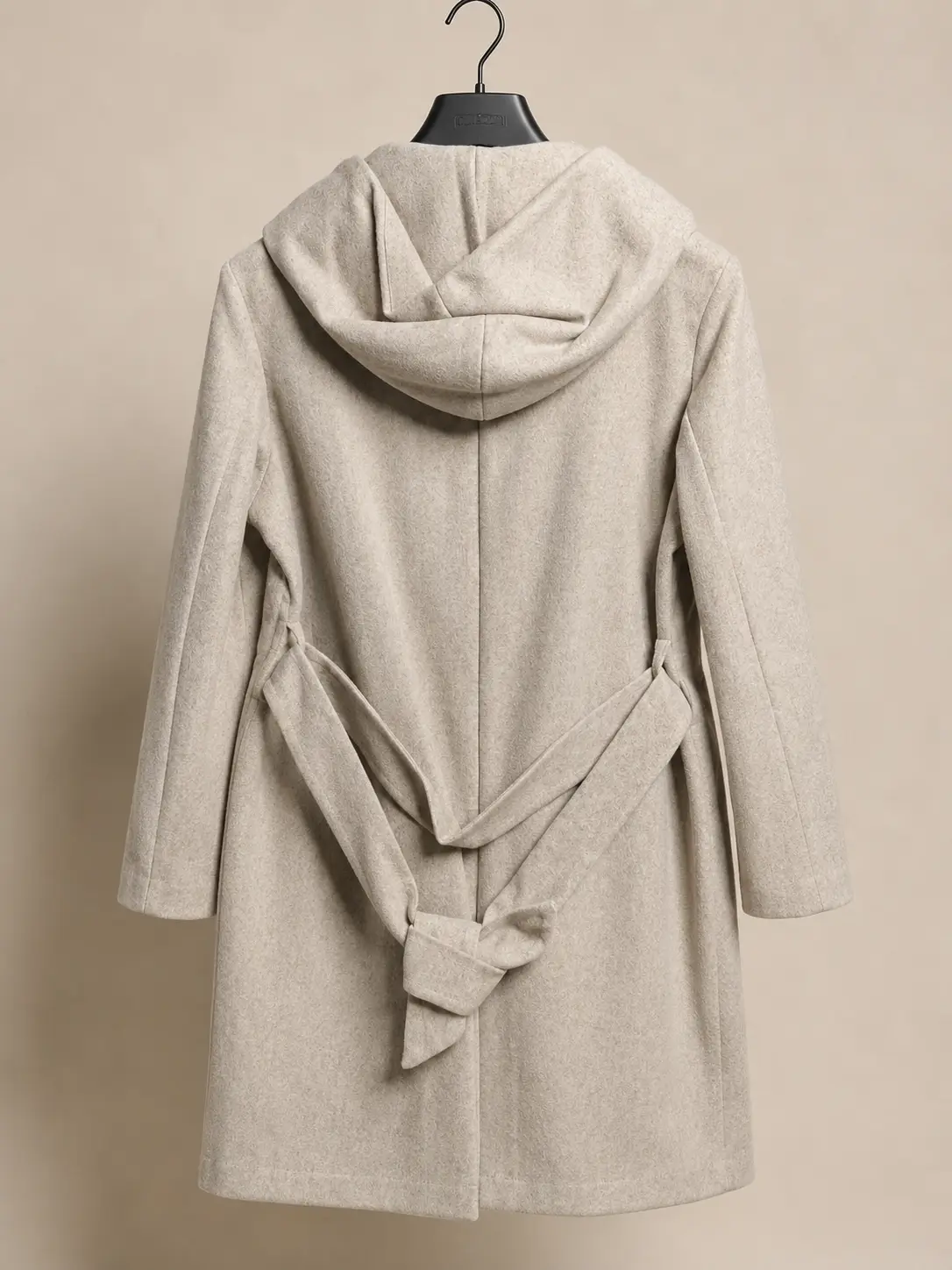 ZARA Oatmeal heather hooded coat — back full length hanger