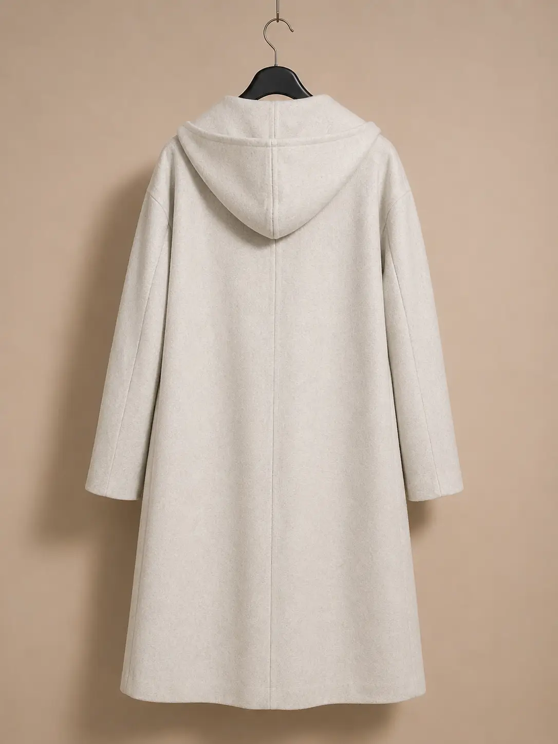 ZARA Ivory heather oversized hooded coat — back full length hanger