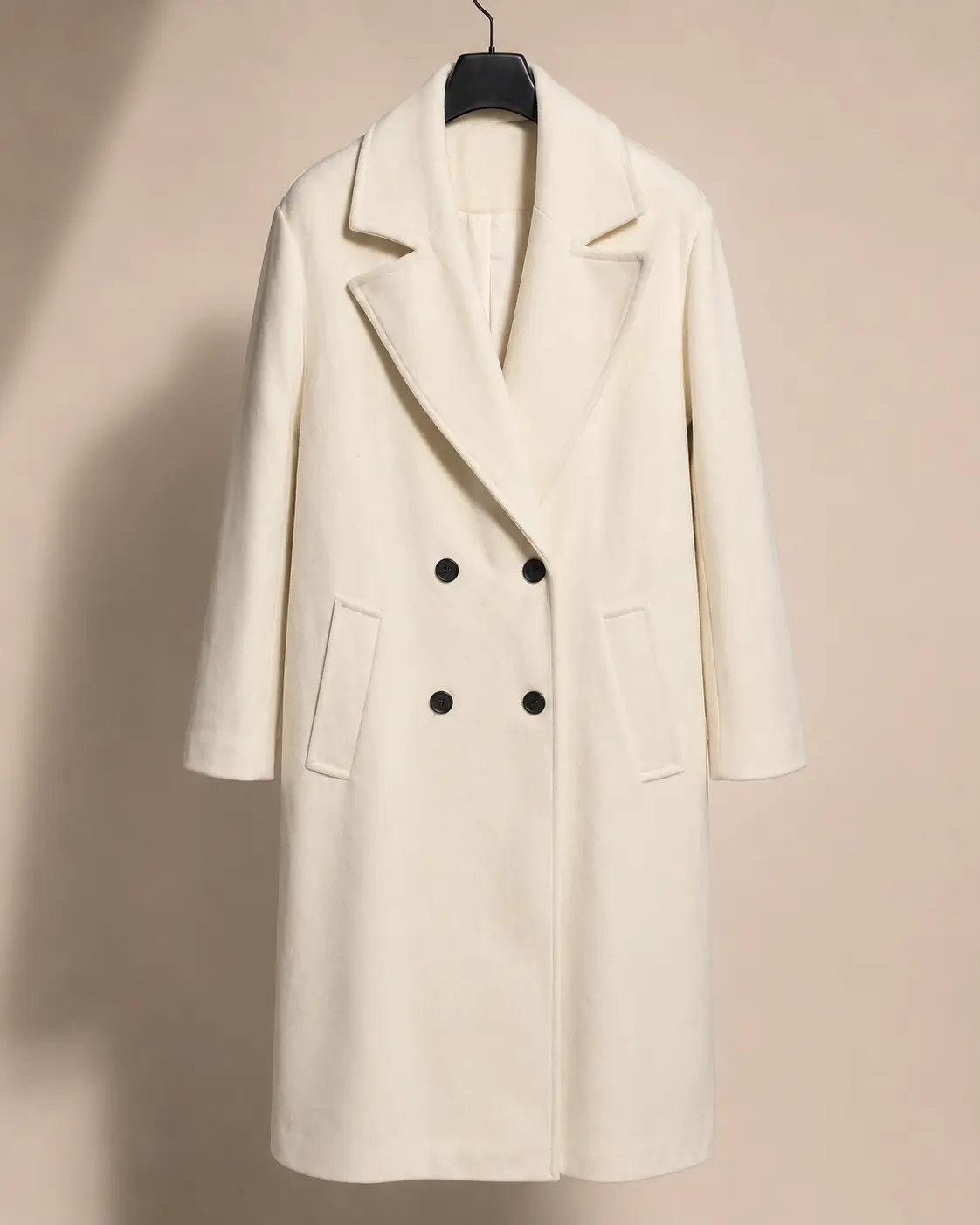 Front view of Bershka Ivory Oversized Wide-Lapel Overcoat