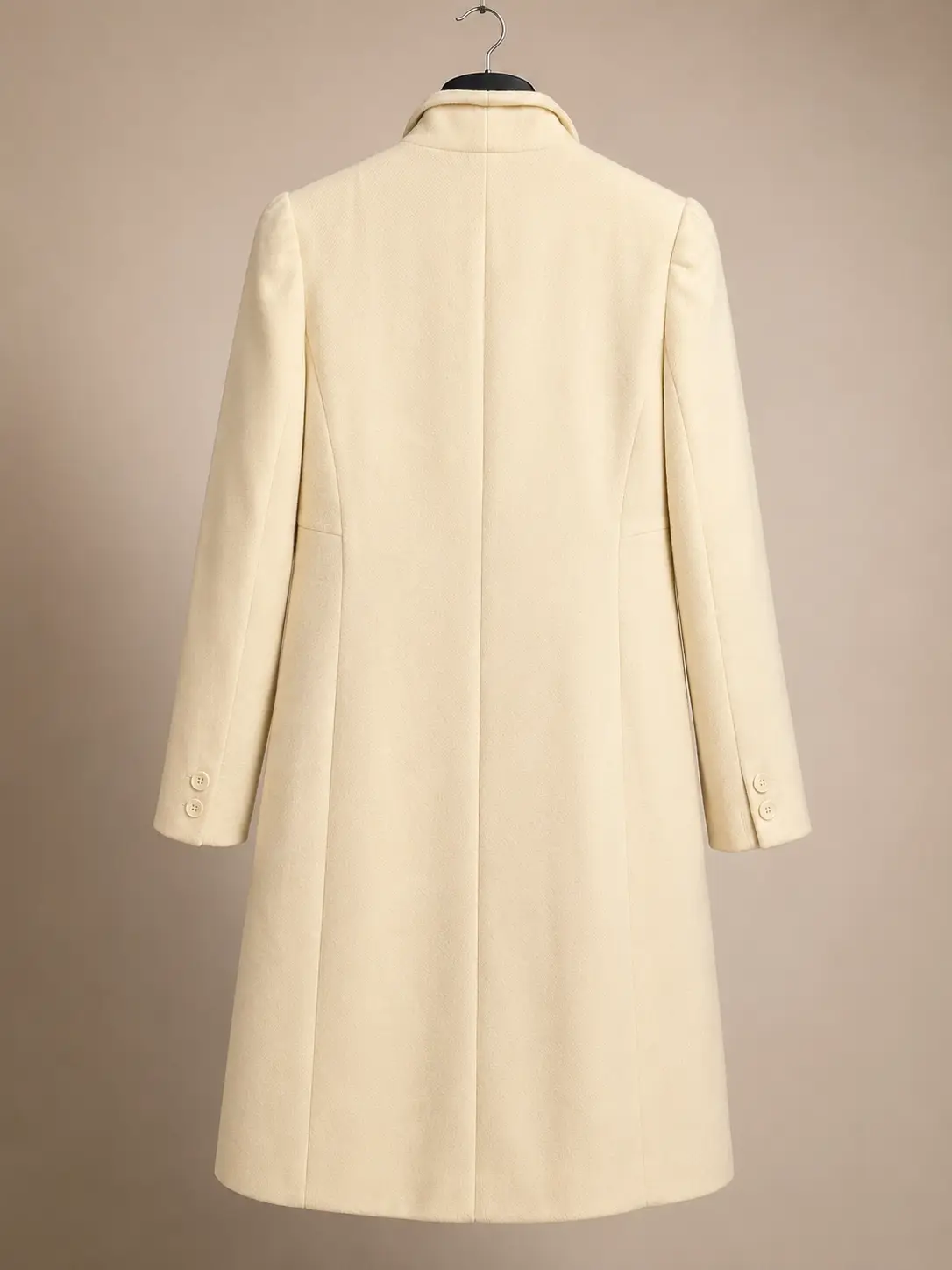Back view of Creations Albert Mill Ivory Standing-Collar Coat