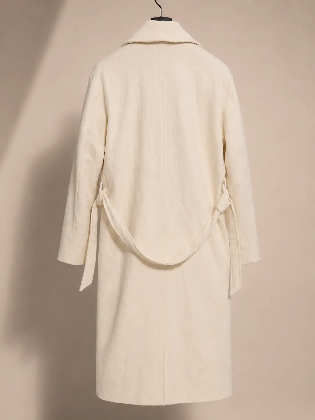 Back view of H&M Divided Ivory Belted Double-Breasted Coat