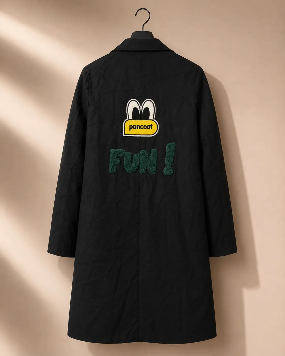 Back view of Pancoat Black Embroidered Statement Overcoat