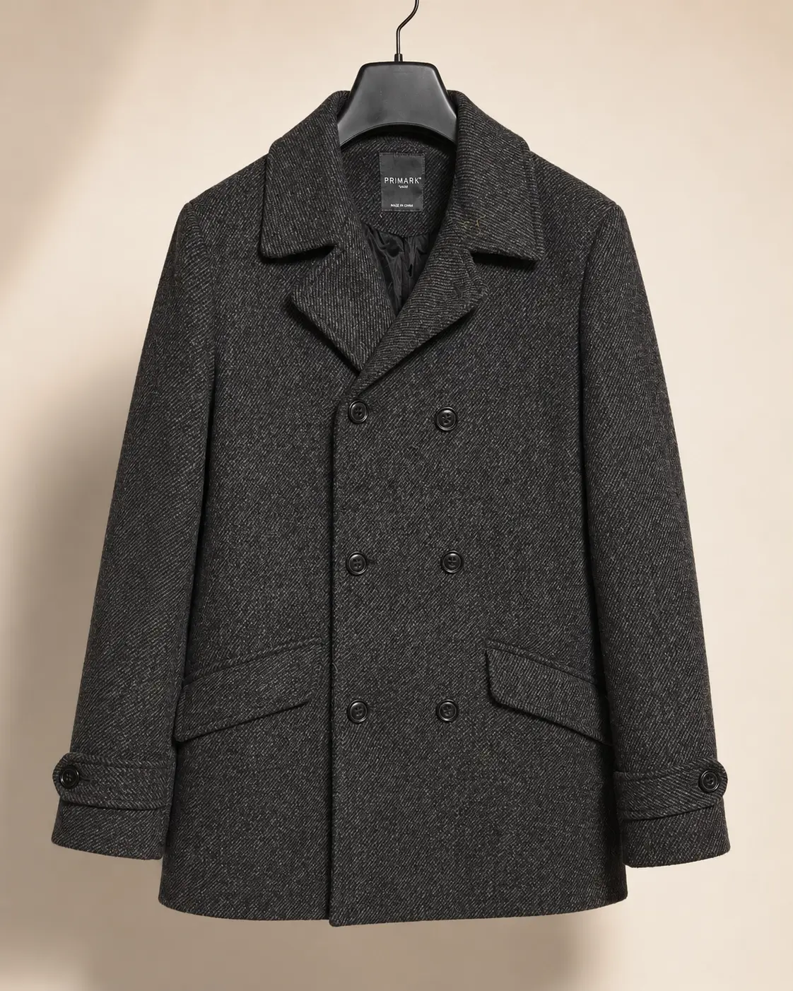 Front view of Primark Charcoal Heather Double-Breasted Pea Coat