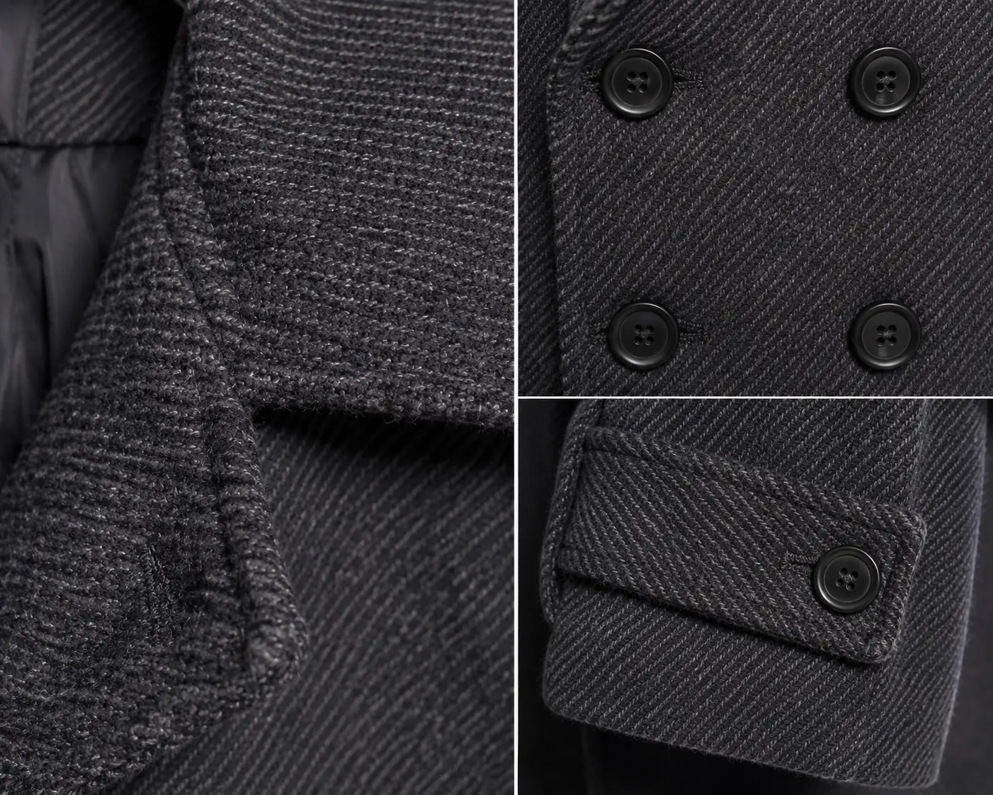 Model Front Full view of Primark Charcoal Heather Double-Breasted Pea Coat
