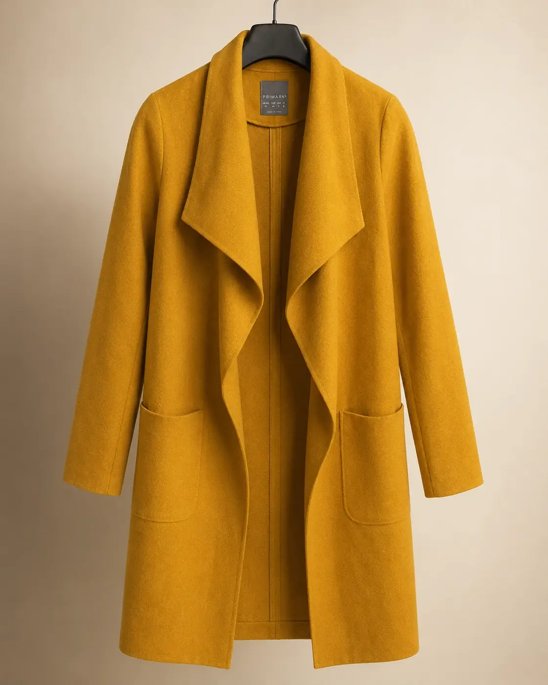 Front view of Primark Mustard Waterfall Open-Front Coat