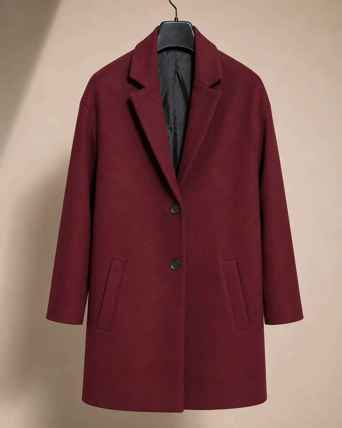 Front view of Stradivarius Deep Burgundy Two-Button Coat