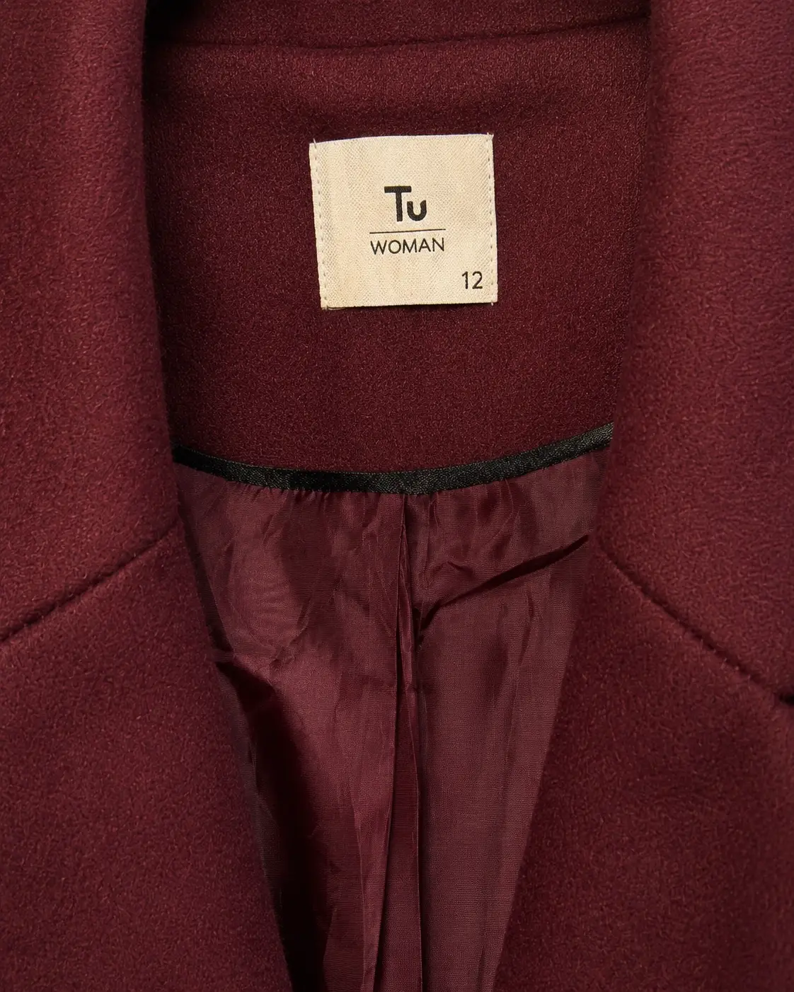 Construction detail of TU Woman Deep Burgundy Single-Button Coat
