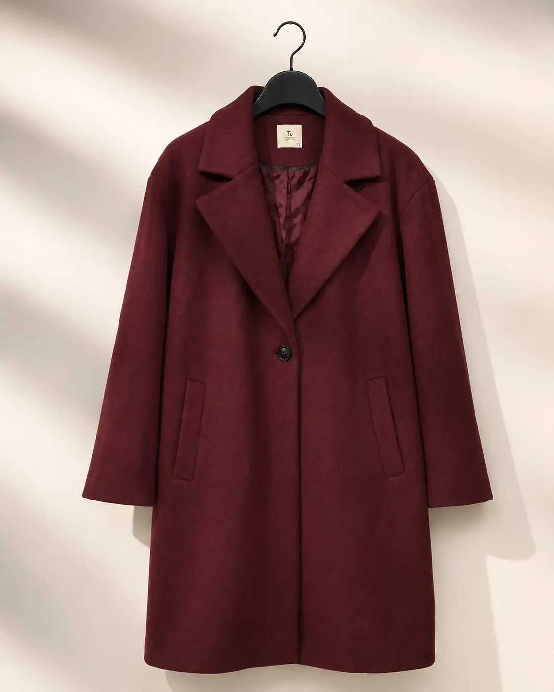 Front view of TU Woman Deep Burgundy Single-Button Coat