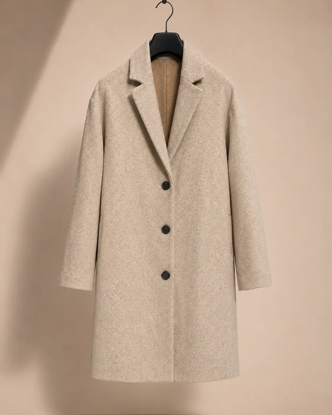 Front view of Vero Moda Oatmeal Three-Button Overcoat