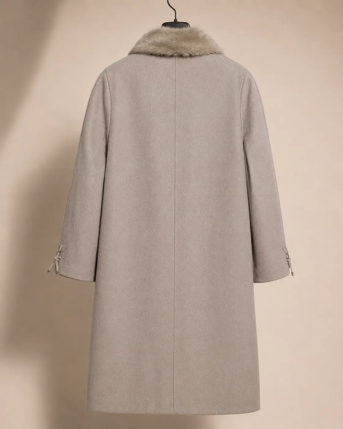 Back view of Your Sixth Sense Dove Grey Faux-Fur Collar Coat