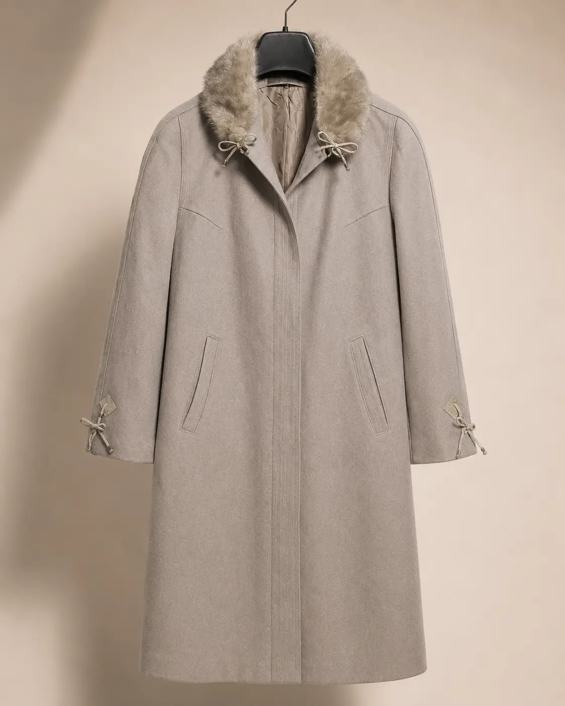 Front view of Your Sixth Sense Dove Grey Faux-Fur Collar Coat
