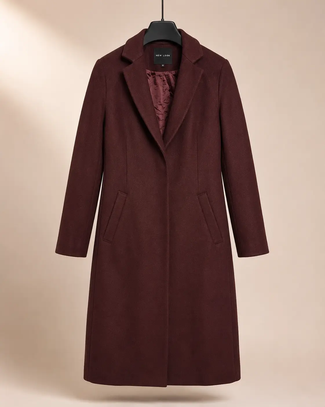 Front view of New Look Deep Burgundy Half-Belt Coat
