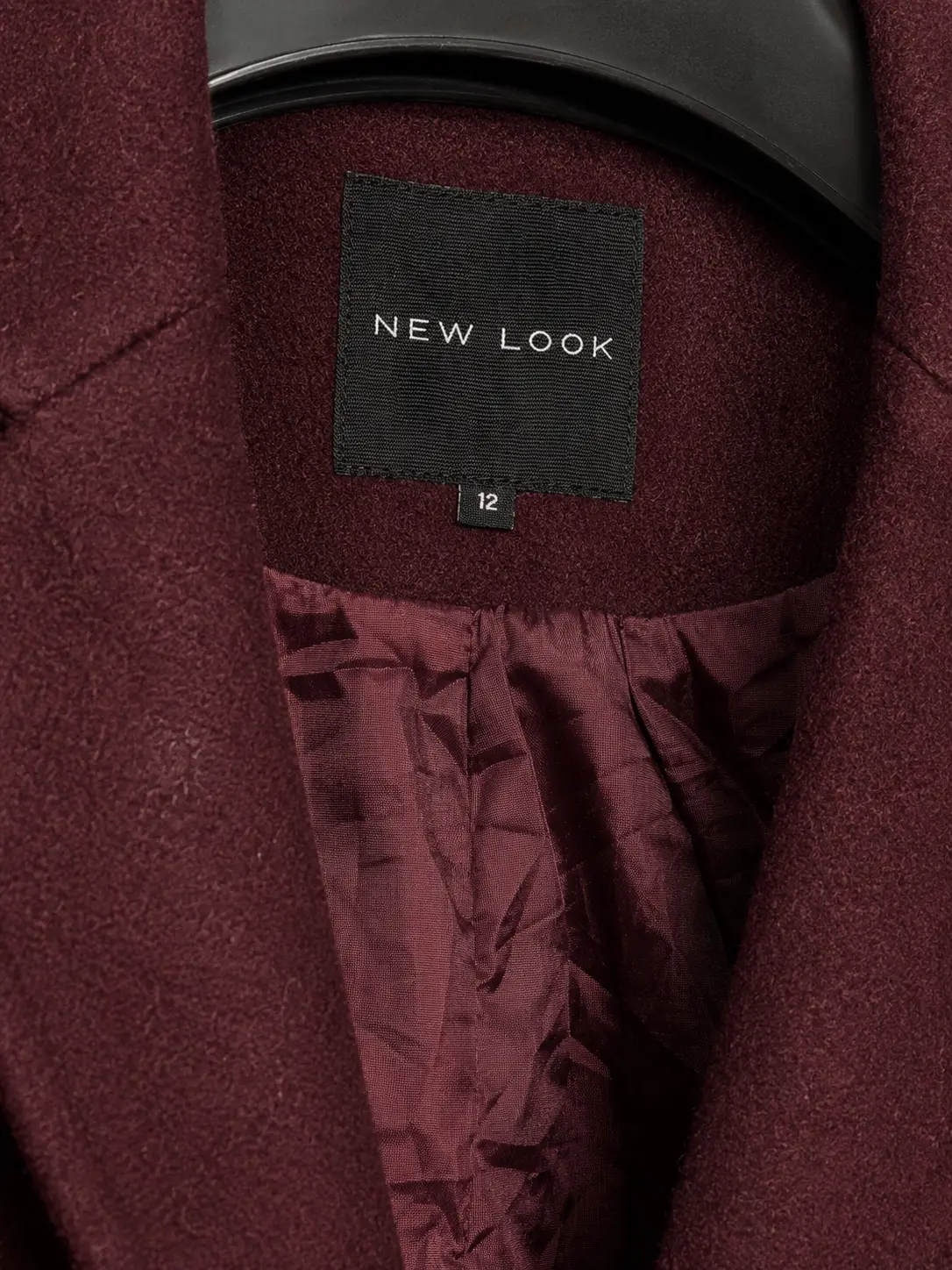 Construction detail of New Look Deep Burgundy Half-Belt Coat
