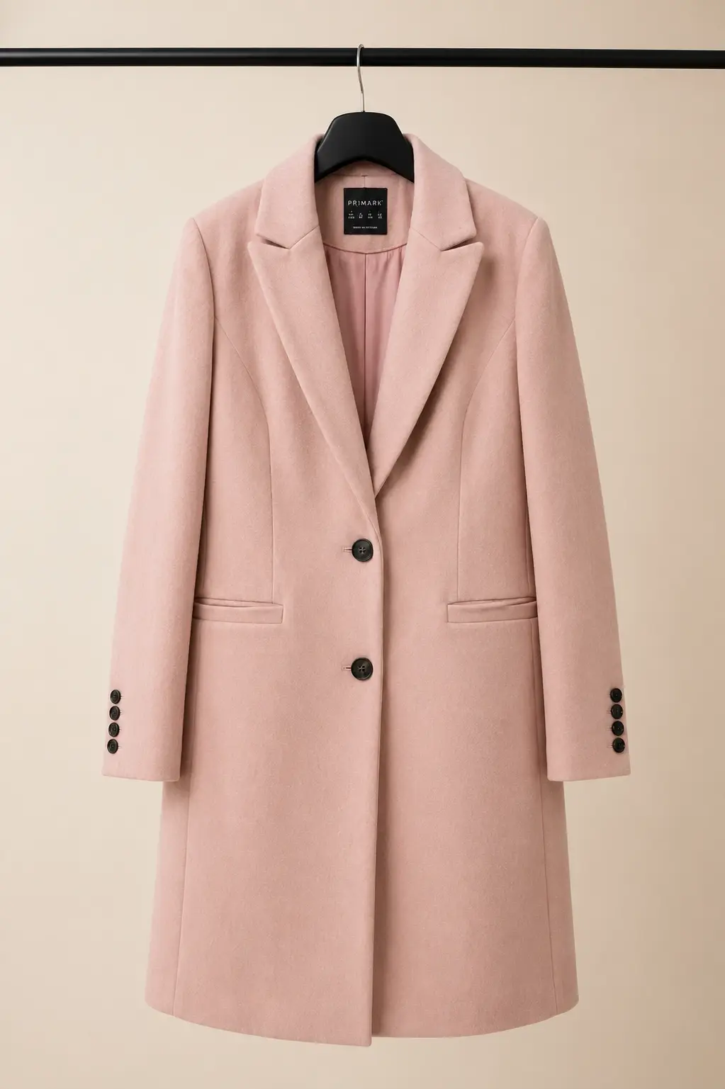 Front view of Primark Blush Pink Tailored Two-Button Coat