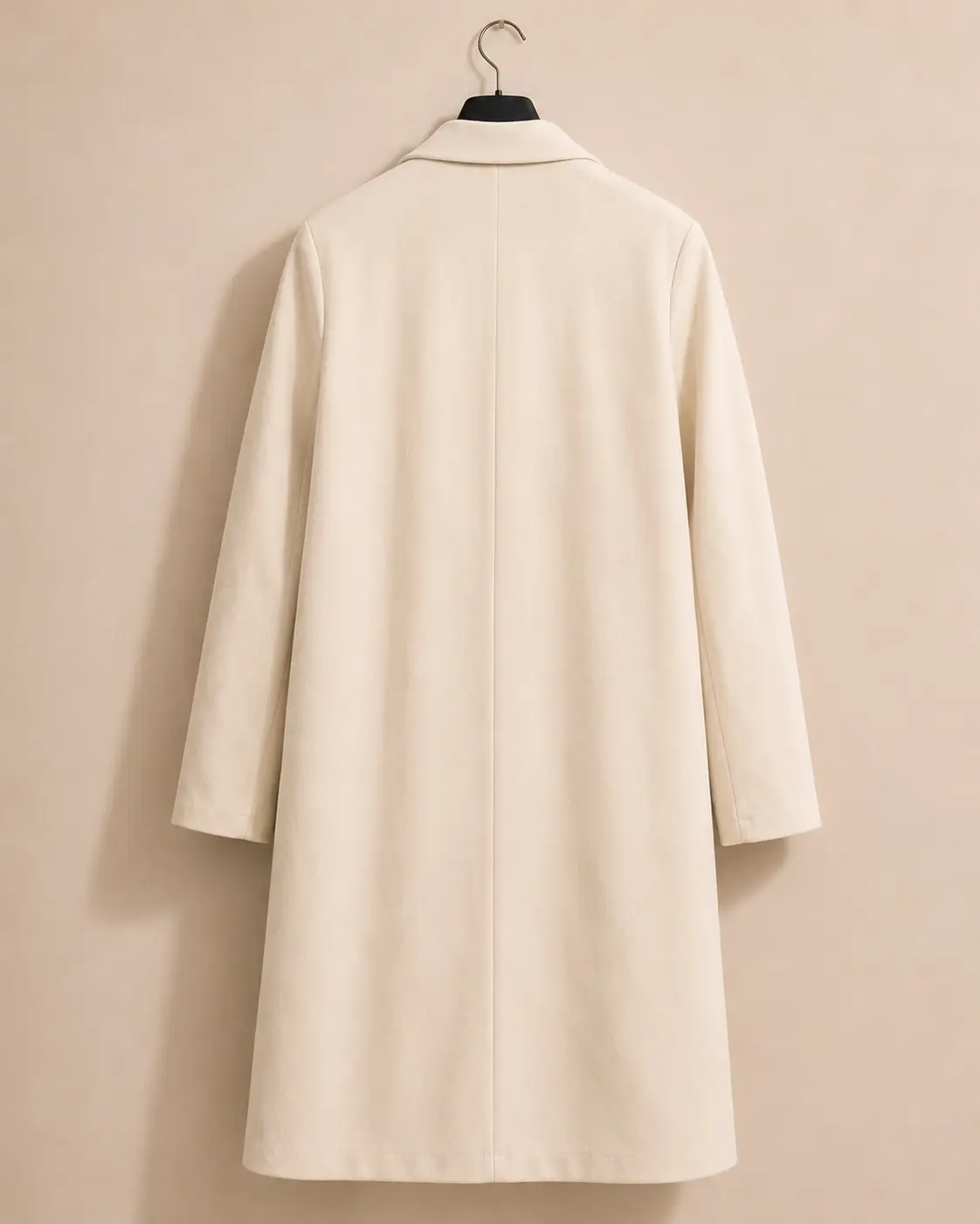 ZARA ivory cream suede-touch open-front long coat — back view