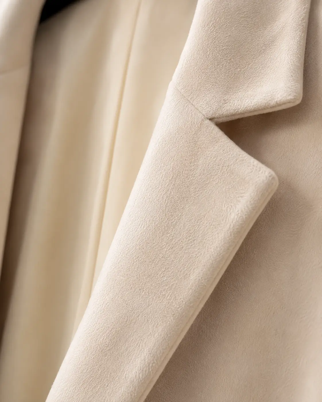 ZARA ivory cream suede-touch open-front long coat — detail
