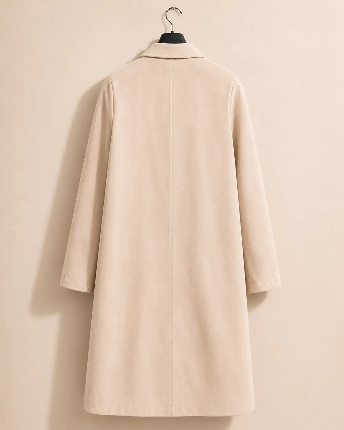 ZARA blush beige suede-touch open-front long coat — back view