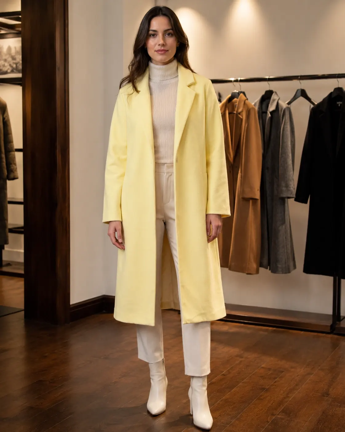 ZARA Butter Yellow Long Wool-Blend Coat