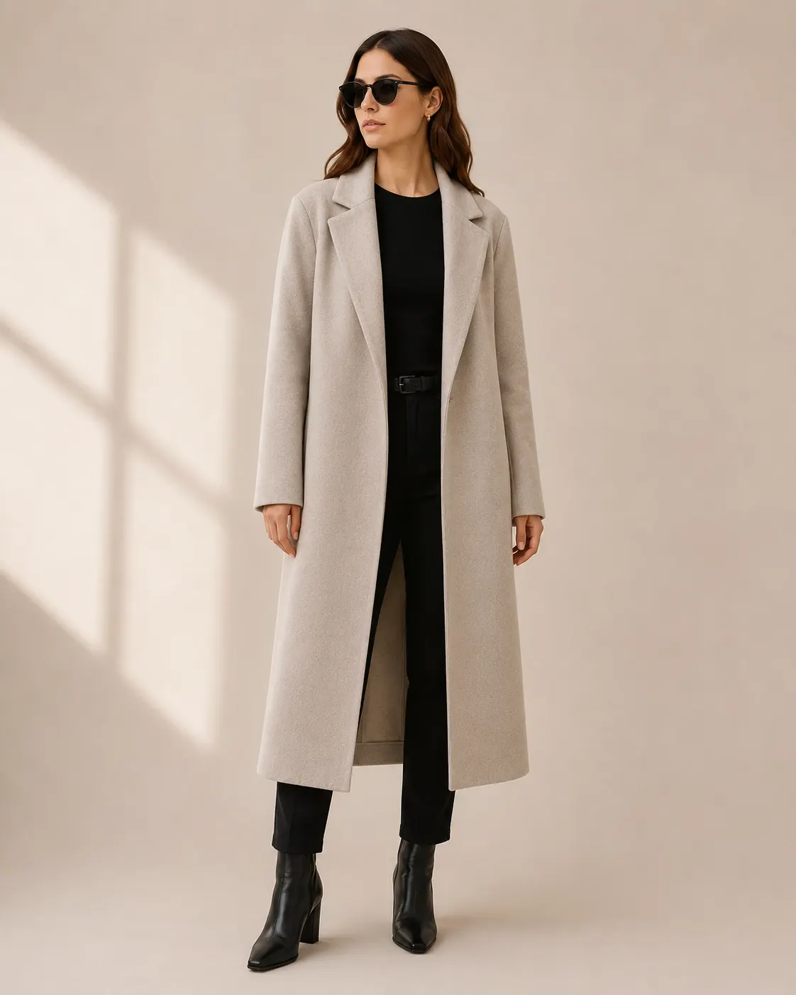 ZARA Sand Marl Long Wool-Blend Overcoat