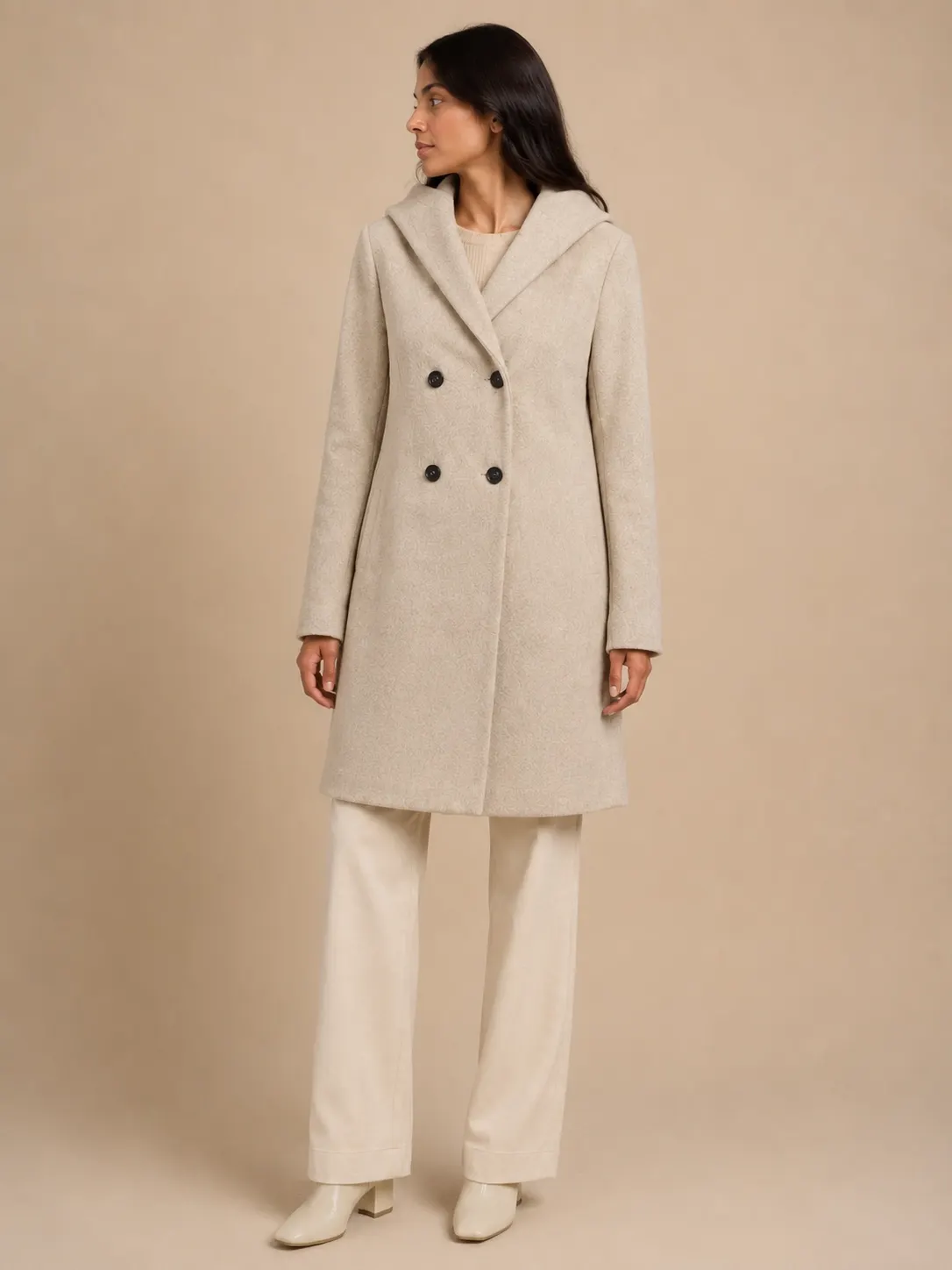 ZARA Oatmeal Heather Hooded Wool-Blend Coat