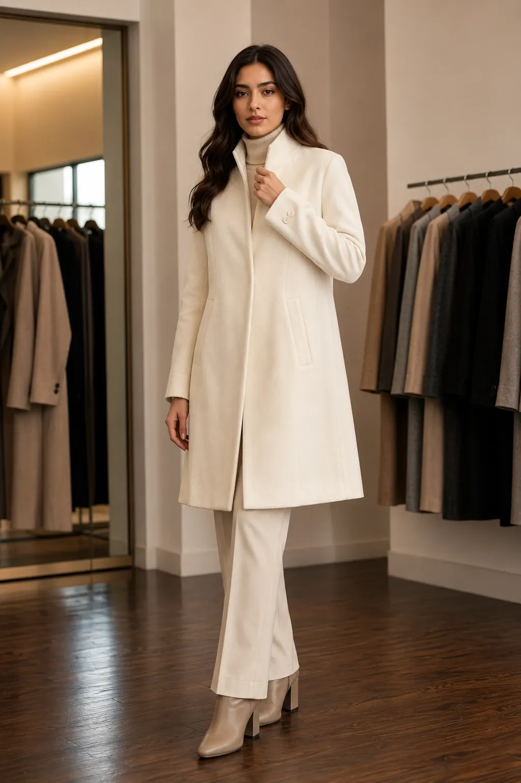 Creations Albert Mill Paris Ivory Standing-Collar Coat