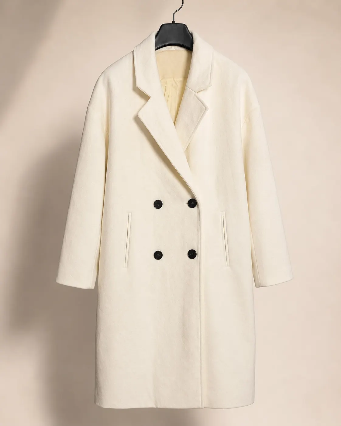 KIABI Ivory Oversized Double-Breasted Overcoat