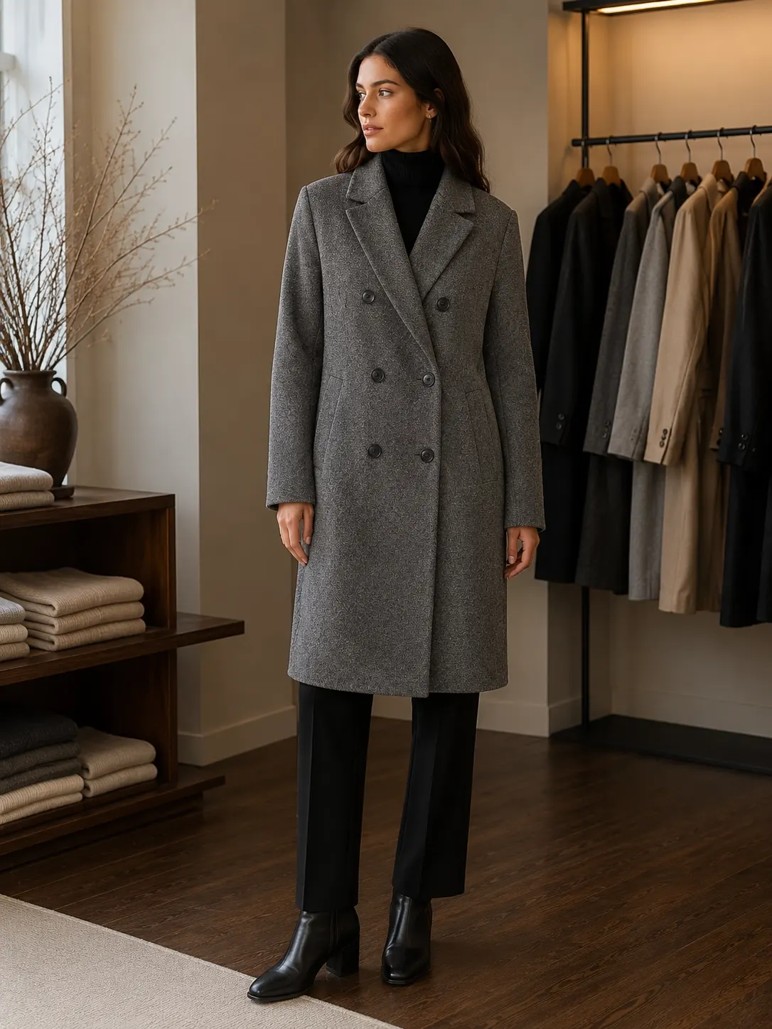 Stradivarius Charcoal Double-Breasted Tailored Coat