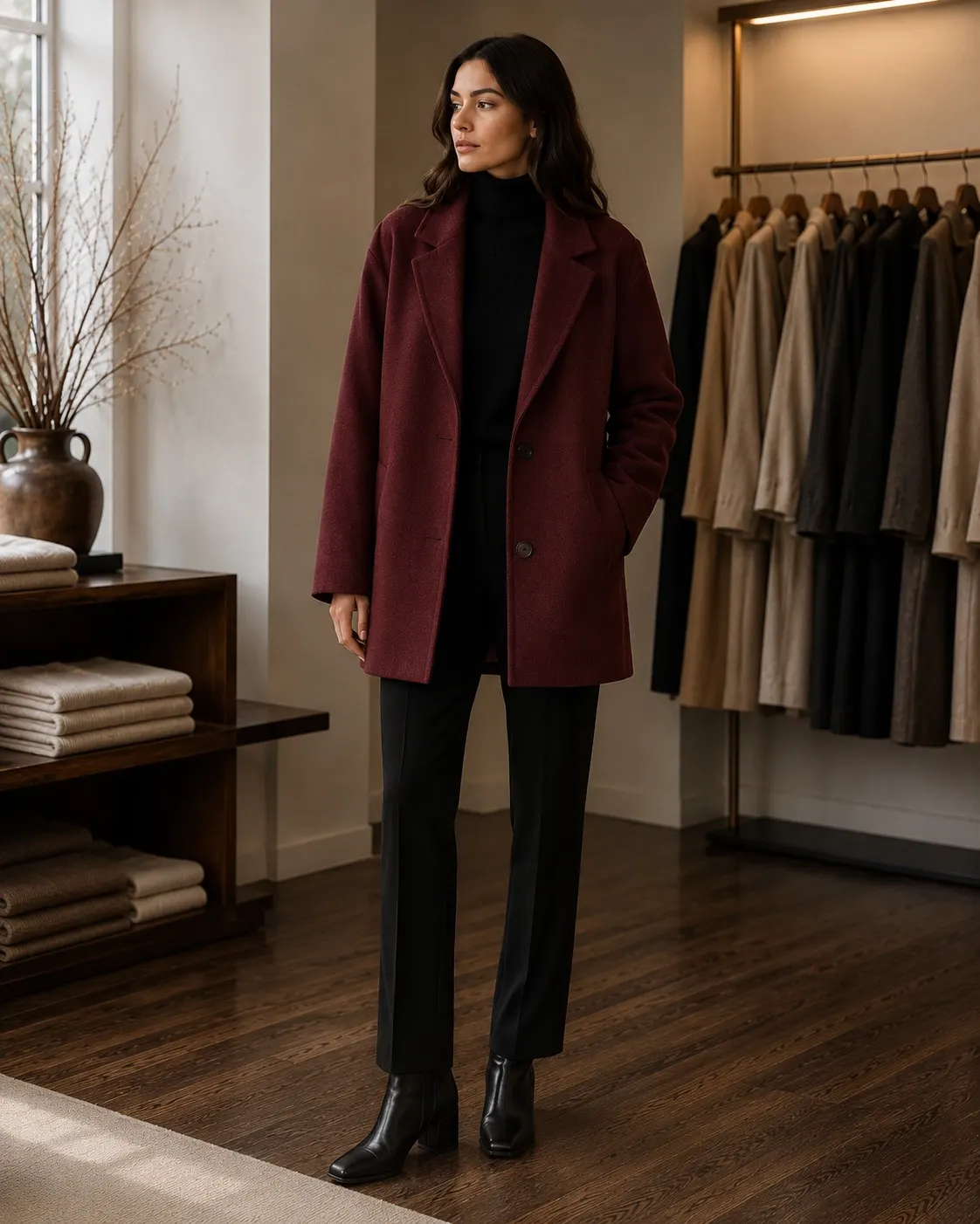 Stradivarius Deep Burgundy Two-Button Coat