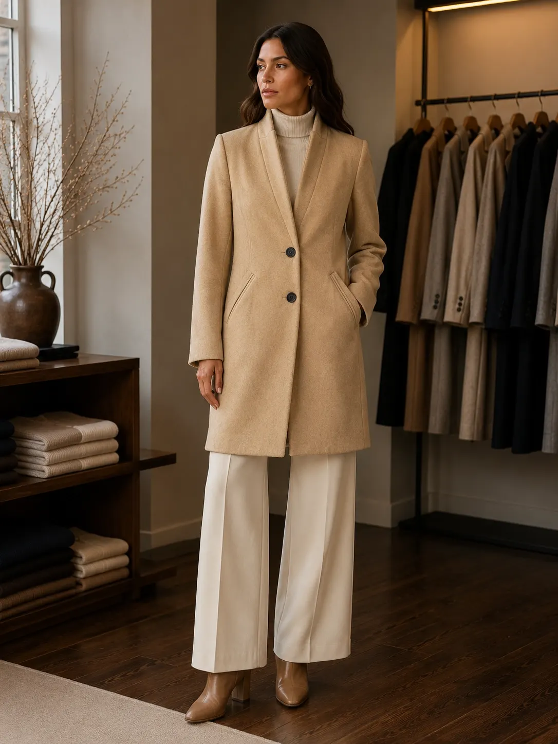 Stradivarius Camel Two-Button Tailored Coat