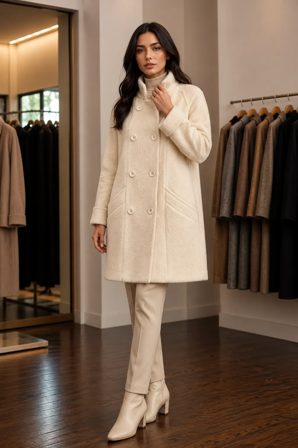 Ivory Boucle Cocoon Six-Button Coat