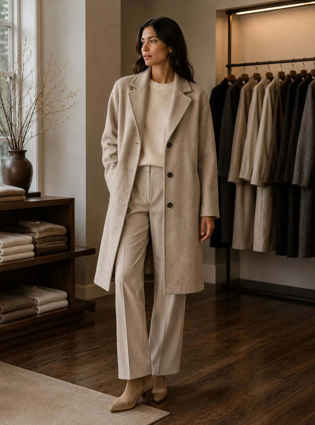 Vero Moda Oatmeal Three-Button Overcoat