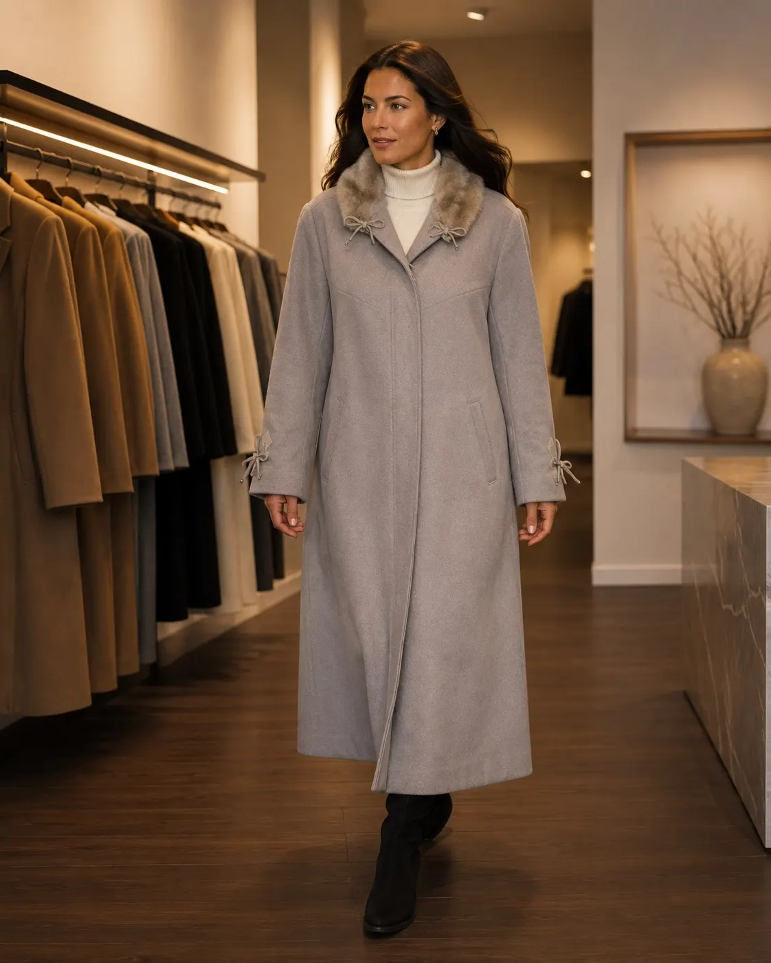 Your Sixth Sense Dove Grey Faux-Fur Collar Coat