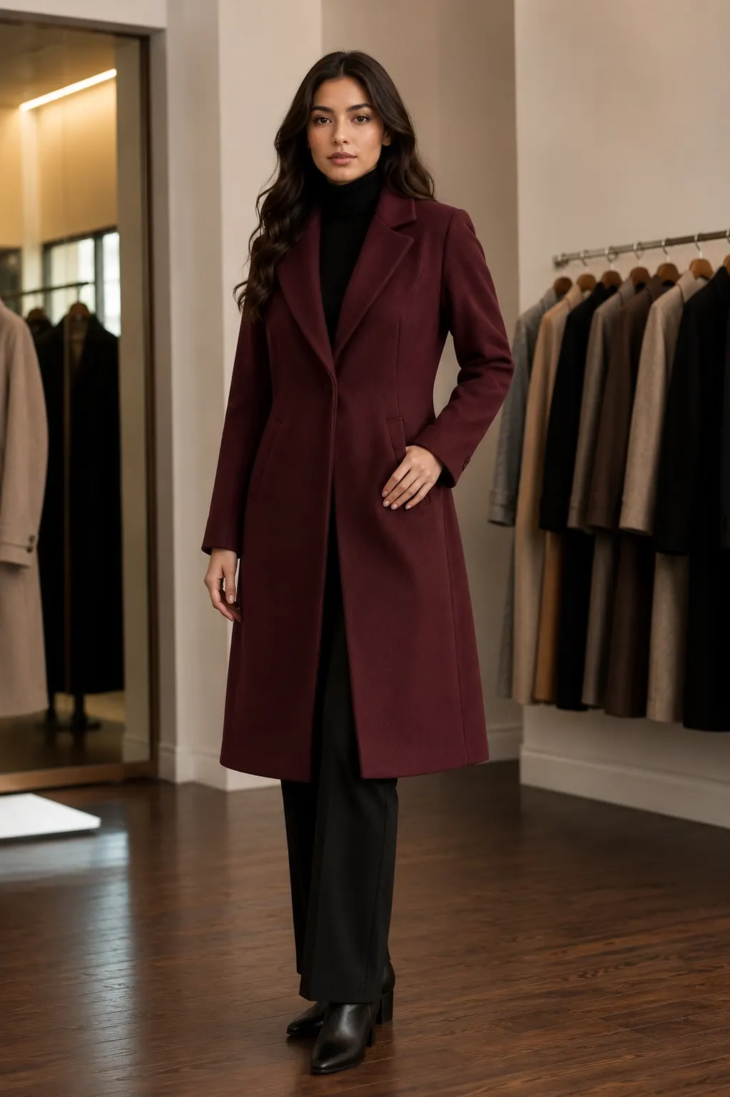 New Look Deep Burgundy Half-Belt Coat