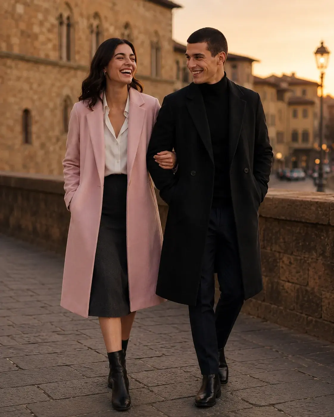 Stylish couple in autumn city stroll — Oxfitter couple collection