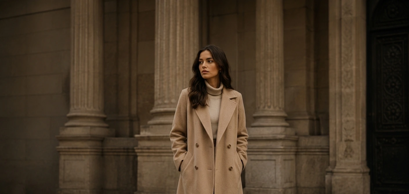 Woman in camel wool coat — OXFITTER editorial